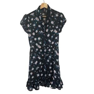 Hot Topic Floral Button-Down Black Chiffon Lace Collar Mini Dress Womens Size M